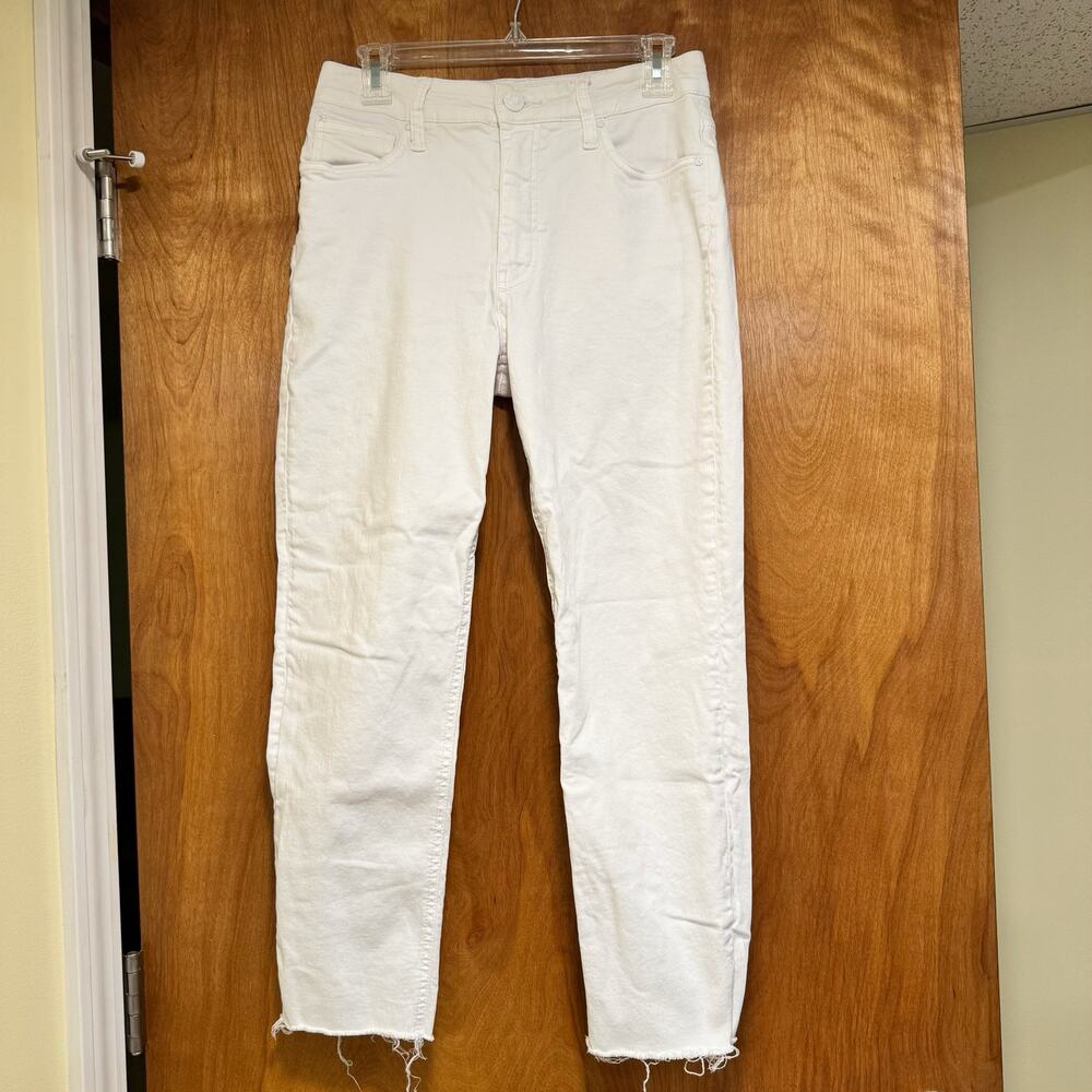Kut from the Kloth Rachael Fab Ab Mom Jeans White High Rise Raw Hem Stretch Sz 4
